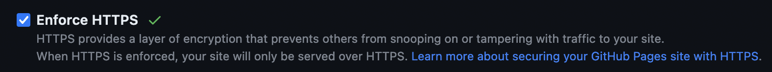 GitHub pages HTTPS settings enabled